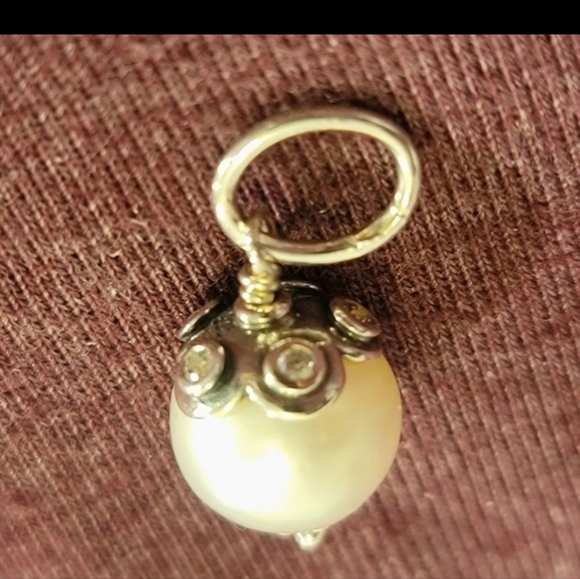 Pandora Sterling Silver & Pearl Dangle Charm Stamped 925 ALE - Picture 2 of 6